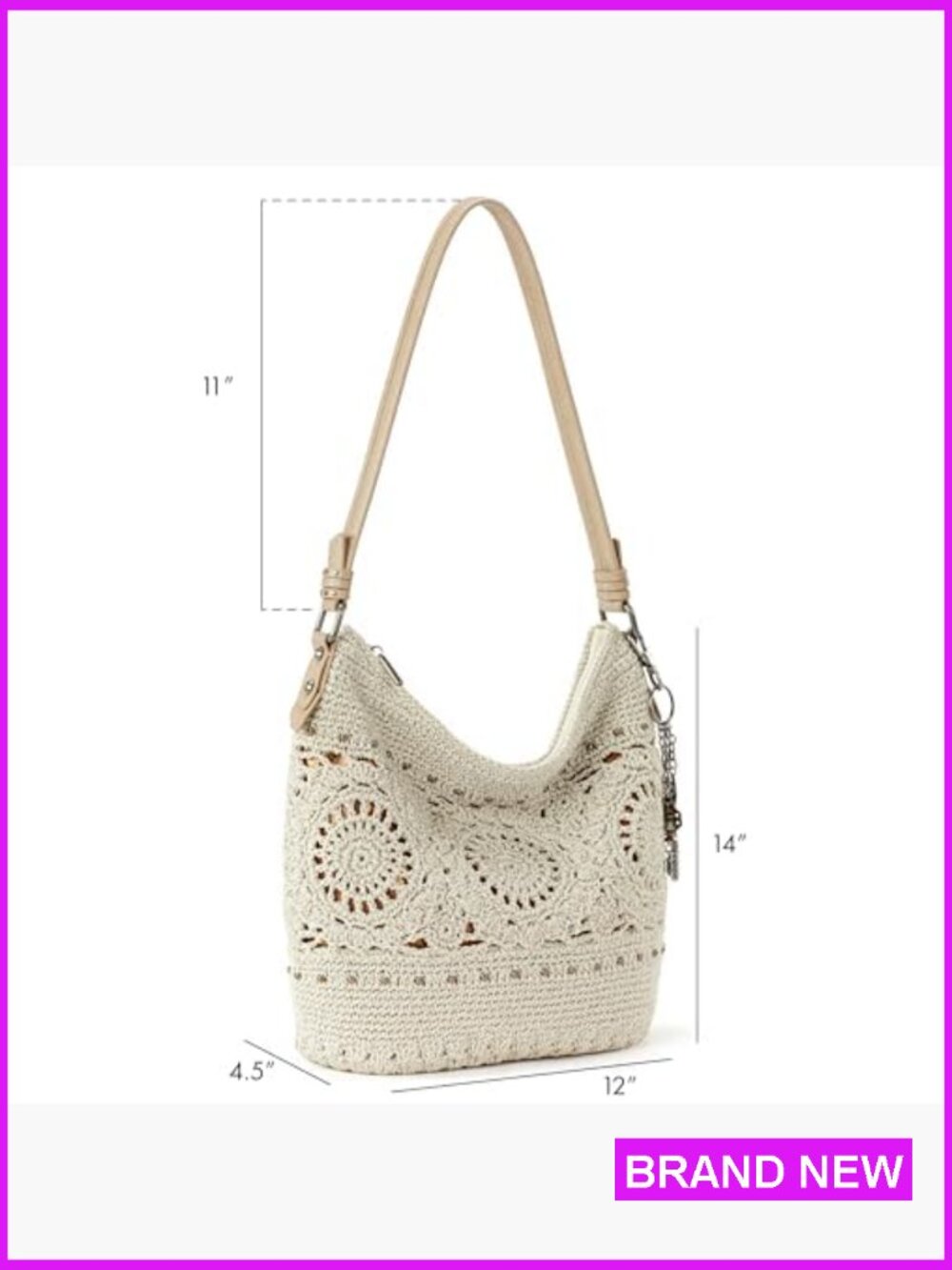 Hand Crochet Hobo Bag Spacious Tote Purse with Zipper Pocket Travel Everyday - Picture 5 of 7